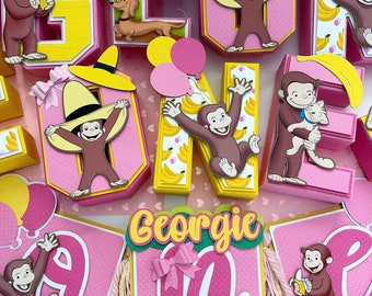 Curious custom theme, 3d letter name, monkey decoration, Curious George, curious inspired, curious birthday