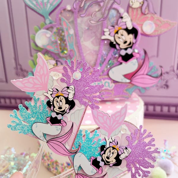 Splash party decor, Minnie Mermaid, pool party, themed beach party, Minnie, Mermaid cake topper, Minnie Mouse, Mermaid party, Under the Sea