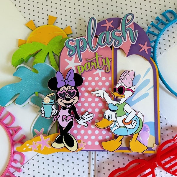 Splash party decor, minie in the pool, pool party, themed beach party, Minnie and Daisy, cake topper pool party, Minnie Mouse Pool party.