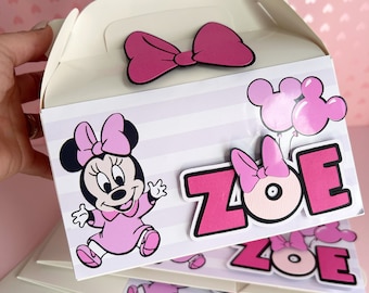 Boîtes de fête Minnie Mouse, boîte à pignon bébé Minnie, boîtes à bonbons pour la fête, boîte à faveurs inspirée de Minnie, boîtes à bonbons pour filles. boîte de faveur de fête