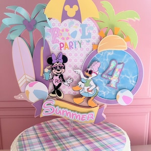 Splash party decor, minie in the pool, pool party, themed beach party, Minnie and Daisy, cake topper pool party, Minnie Mouse Pool party.