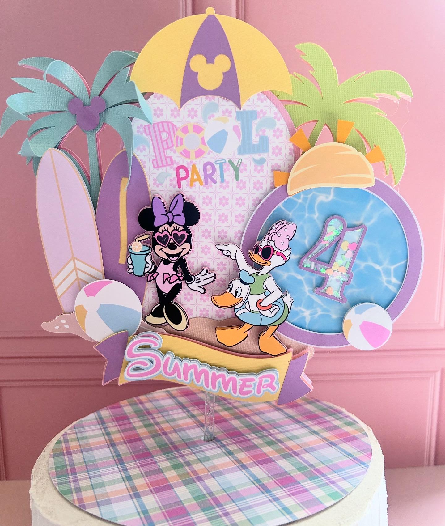 Splash party decor, minie in the pool, pool party, themed beach party, Minnie and Daisy, cake topper pool party, Minnie Mouse Pool party.