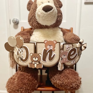 Baby bear banner, 1st birthday banner, Brown bear decoration, teddy bear High chair banner, Baby chair ornament, teddy bear banner.