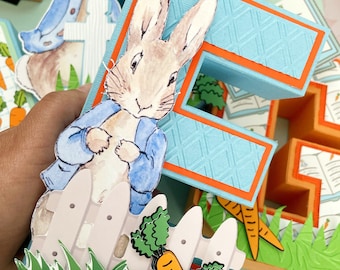 Rabbit birthday 3D letter name . 3D letter pitter rabbit,