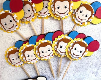curious cup cake topper, Cupcake topper the monkeys, monkeys decorations, curious George,