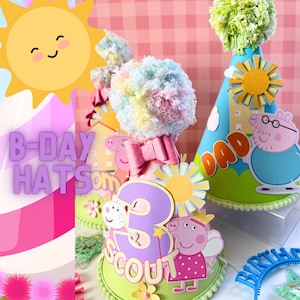 Birthday hat, pink pig, peppa hat, happy birthday hat, Peppa pig birthday