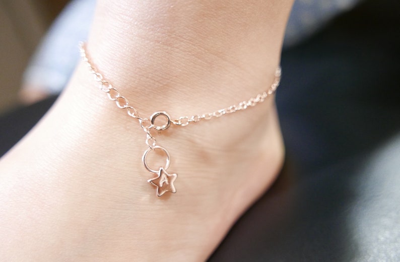 Personalization Name Bar Baby Anklet with an Hand Stamping Initial Star Charm-Newborn 1st Birthday Baby Girl Friendship Best Friend GodChild