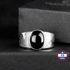 925 Sterling Silver Onyx Ring - Modern Signet Ring for Men - Large Unisex Onyx Ring