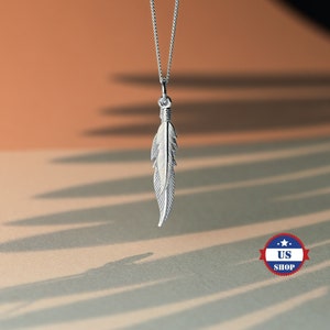 925 Sterling Silver Double Feather Pendant - Necklace With Feather Charm in Silver