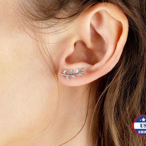 925 Sterling Silver Olive Branch Ear Climbers