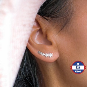925 Sterling Silver Ear Climbers Stars Milky Way Ear Pin Ear Climbers