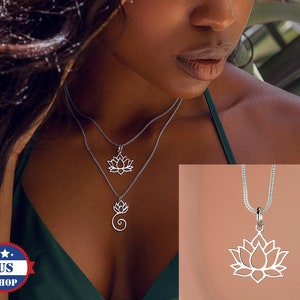 925 Sterling Silver Lotus Pendant - Lotus Necklace in Silver