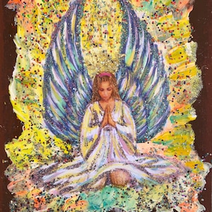 Your Guardian Angel 7&quot;x6&quot; Miniature On Wood Panel, Hand painted by Vera and Alexander Antanenka, Angel, Certificate Of Authenticity Included