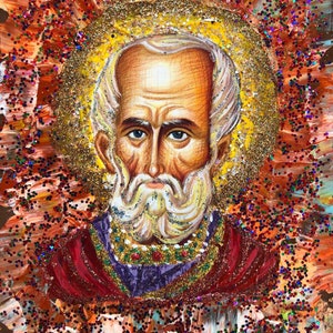 St Nicholas 7 "x 6" Icono de colección, pintado a mano sobre panel de madera - Alexander y Vera Antanenka, Certificado de autenticidad