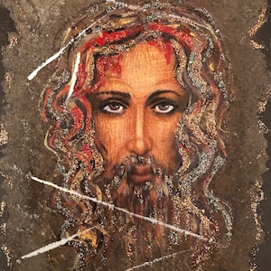 Icono de colección epitaphious 7,5"x 5,5" pintado a mano sobre panel de madera - Alexander y Vera Antanenka, Certificado de autenticidad