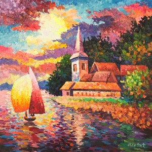 サンセット ブリーズ 30&quot;x 30&quot; アレクサンダー アンタネンカ - オリジナル油絵、ギャラリー ストレッチ キャンバス、アーティストによる真正証明書サイン付き