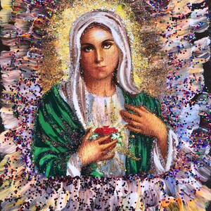 Inmaculado Corazón De María7x6Icono de colección sobre panel de madera, pintado a mano por Vera y Alexander Antanenka, certificado de autenticidad incluido