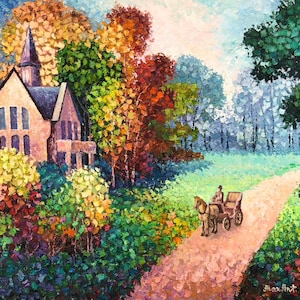 Autumn Carriage 30x 40Alex Antanenka-Original Oil Painting on Gallery Stretched Canvas, with Certificate Of Authenticity sign by the Artist