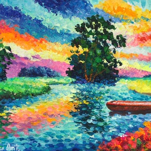 Lonely Canoe16x 20Alexander Antanenka-Original Oil Painting on Gallery Stretched Canvas, with Certificate Of Authenticity sign by the Artist