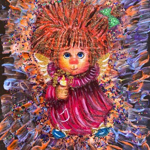 Little Angel of Good Night- 7&quot;x6&quot;Miniature On Wood,Hand painted by Vera and Alexander Antanenka, Angel, Certificate Of Authenticity Included