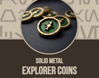 Metal Compass Tokens, Zinc Alloy Resource Upgrade for Board Games, Tabletop Accessory, Compatible with Arnak