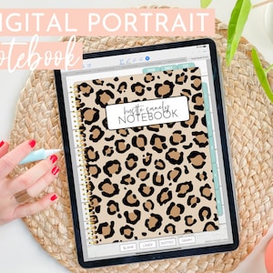 Cuaderno de retrato digital con 5 pestañas / Estampado de leopardo / Papel en blanco, punteado, cuadriculado y rayado / Hustle Sanely®