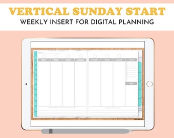 Vertical Weekly Insert for Digital Planning - Undated Blank Sunday Start