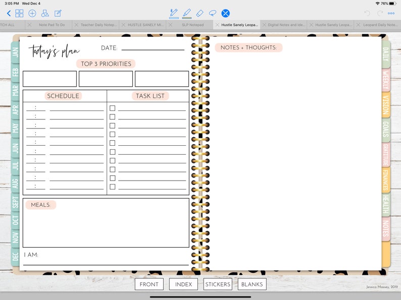 Leopard Print Undated Landscape Digital Planner | Hustle Sanely® - Etsy