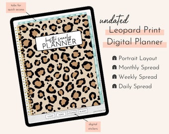 Leopard Print Undated Portrait Digital Planner | Hustle Sanely®