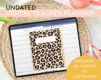 Customizable Leopard Digital Teacher Planner | Undated Landscape | Includes Over 25 Customizable Inserts | Hustle Sanely®