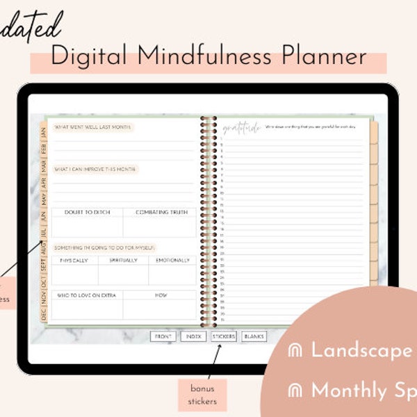 Mindfulness Planner | Undated Digital Monthly Planner | Hustle Sanely®
