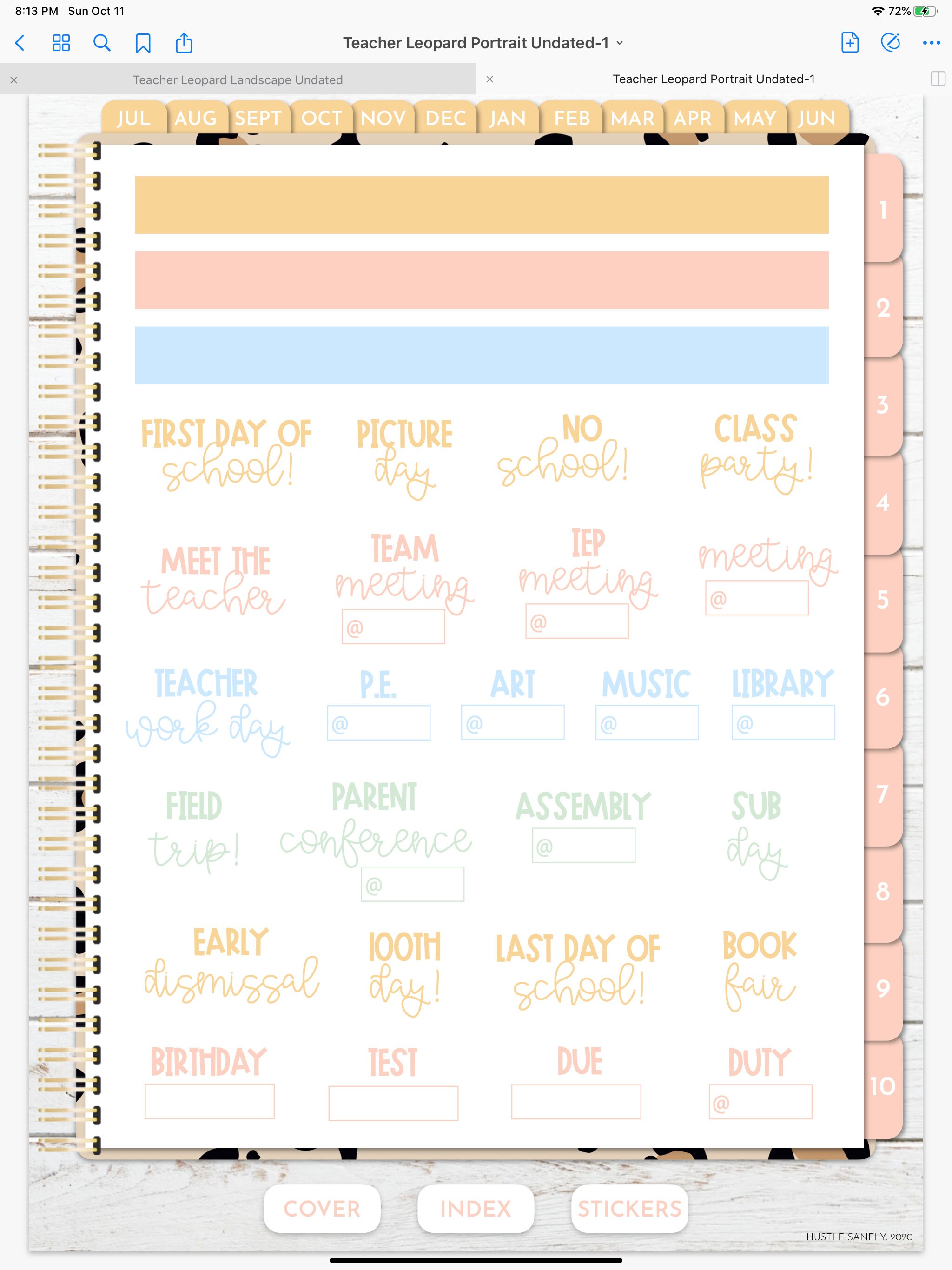 Customizable Leopard Digital Teacher Planner | Undated Portrait ...