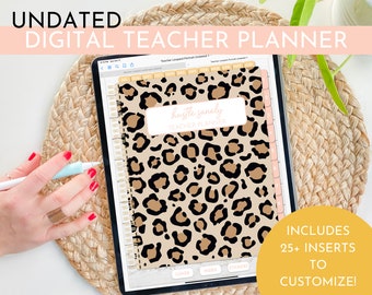 Customizable Leopard Digital Teacher Planner | Undated Portrait | Includes Over 25 Customizable Inserts | Hustle Sanely®