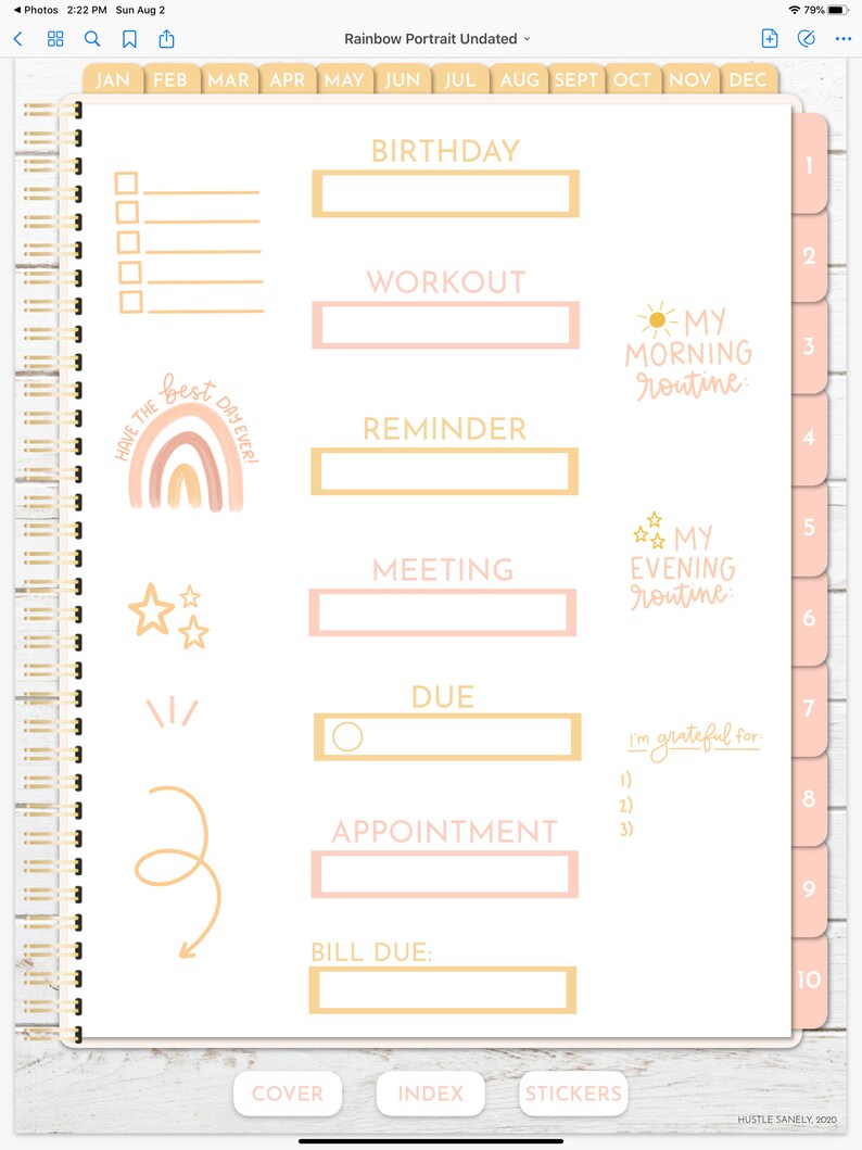Boho Rainbow Customizable Digital Planner | Undated Portrait | Hustle ...