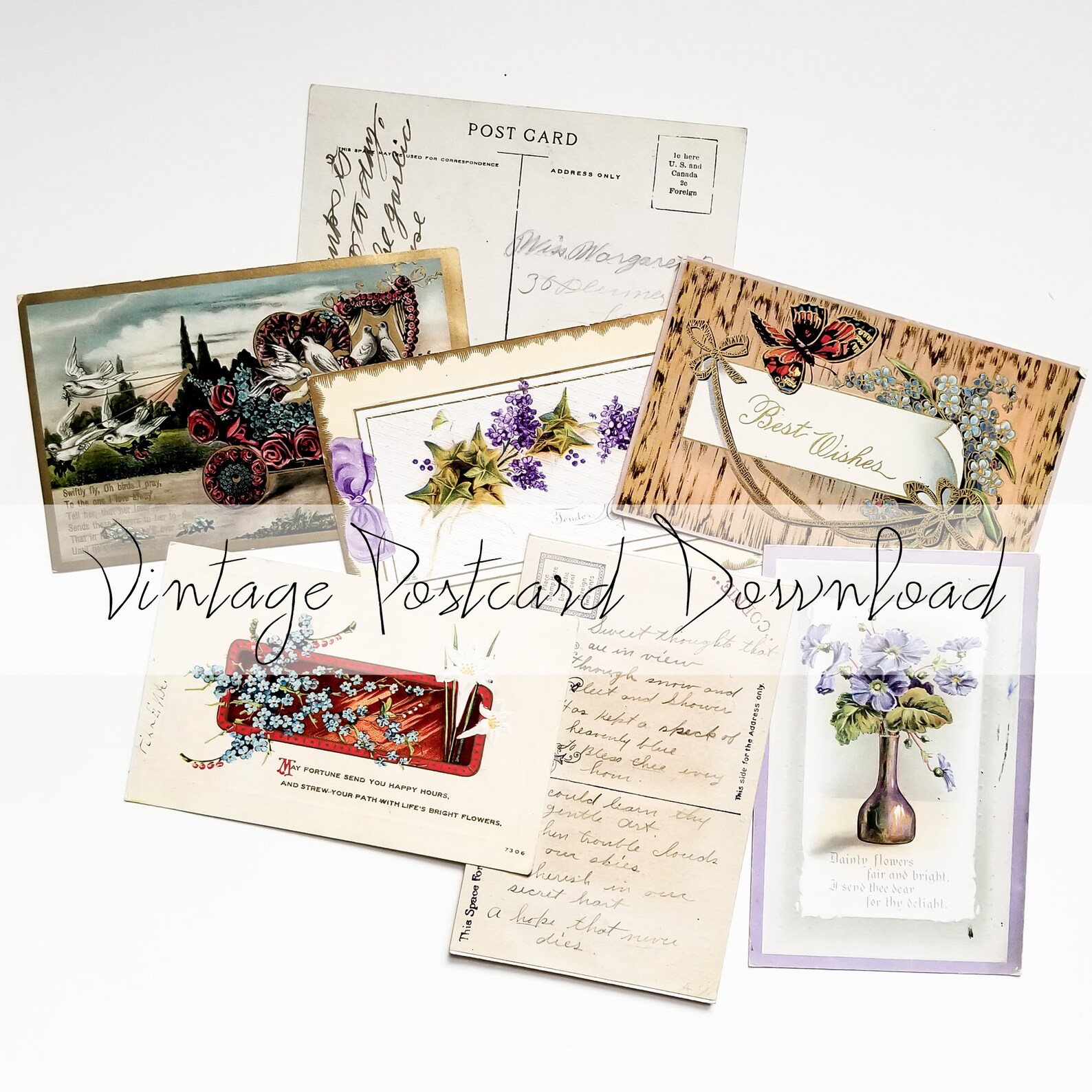 Vintage Postcard Printable Eight Unique Postcard Ephemera Vintage