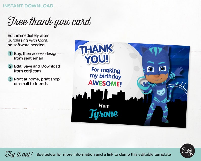 PJ Masks Catboy Birthday Invitation Invite 5x7 // Etsy