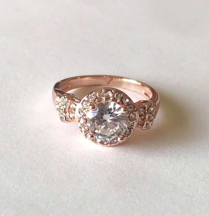 1.25ct round cut halo 14k rose gold plated engagement ring promise ring cubic zirconium engagement ring Asteria