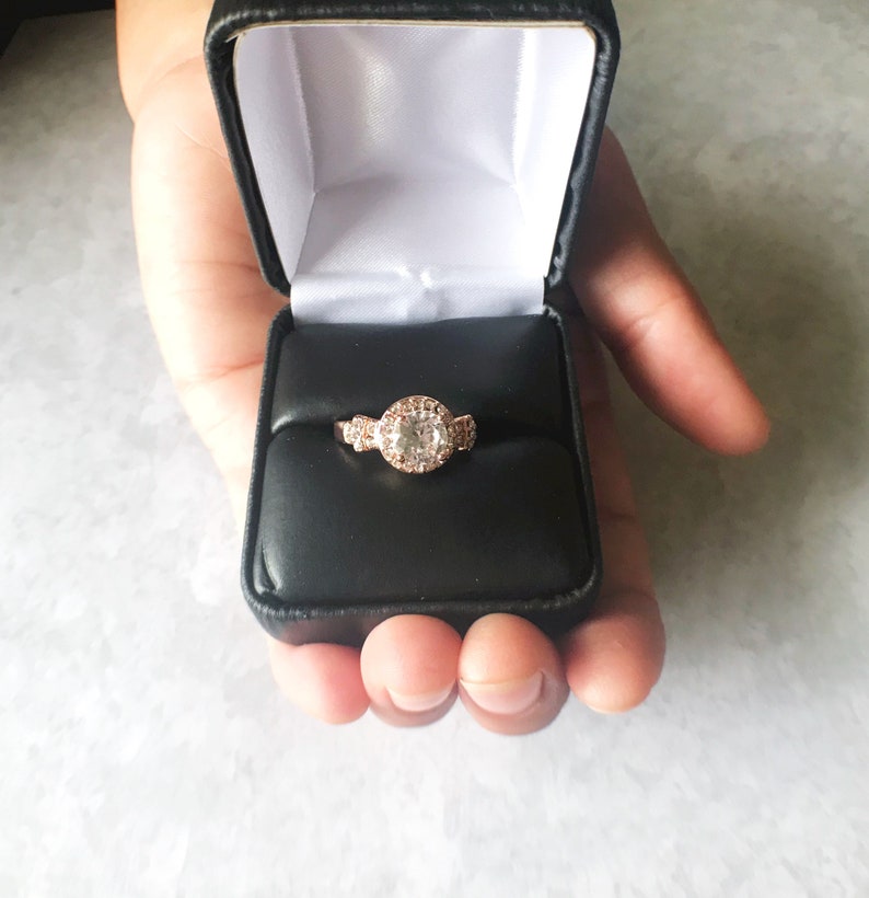 1.25ct round cut halo 14k rose gold plated engagement ring promise ring cubic zirconium engagement ring Asteria