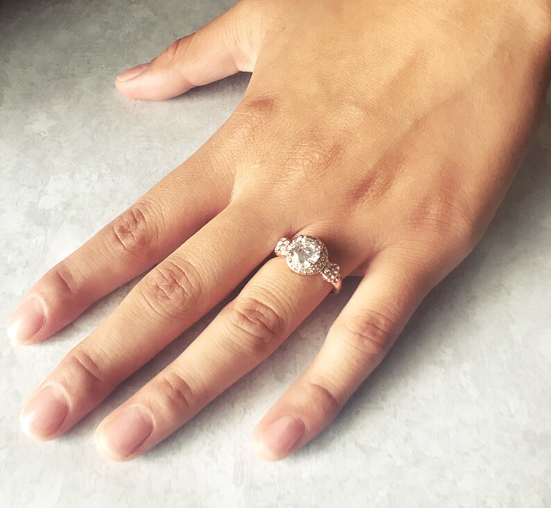 1.25ct round cut halo 14k rose gold plated engagement ring promise ring cubic zirconium engagement ring Asteria