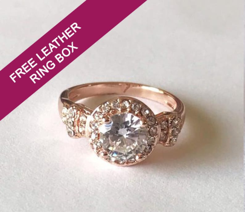 1.25ct round cut halo 14k rose gold plated engagement ring promise ring cubic zirconium engagement ring Asteria
