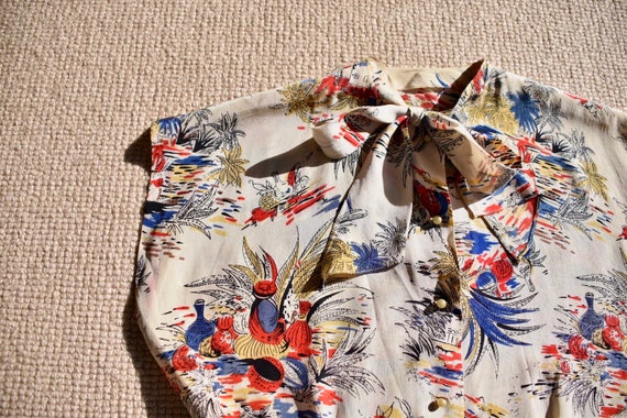 1940s Dorothy Korby Silk print pussy bow blouse t… - image 3