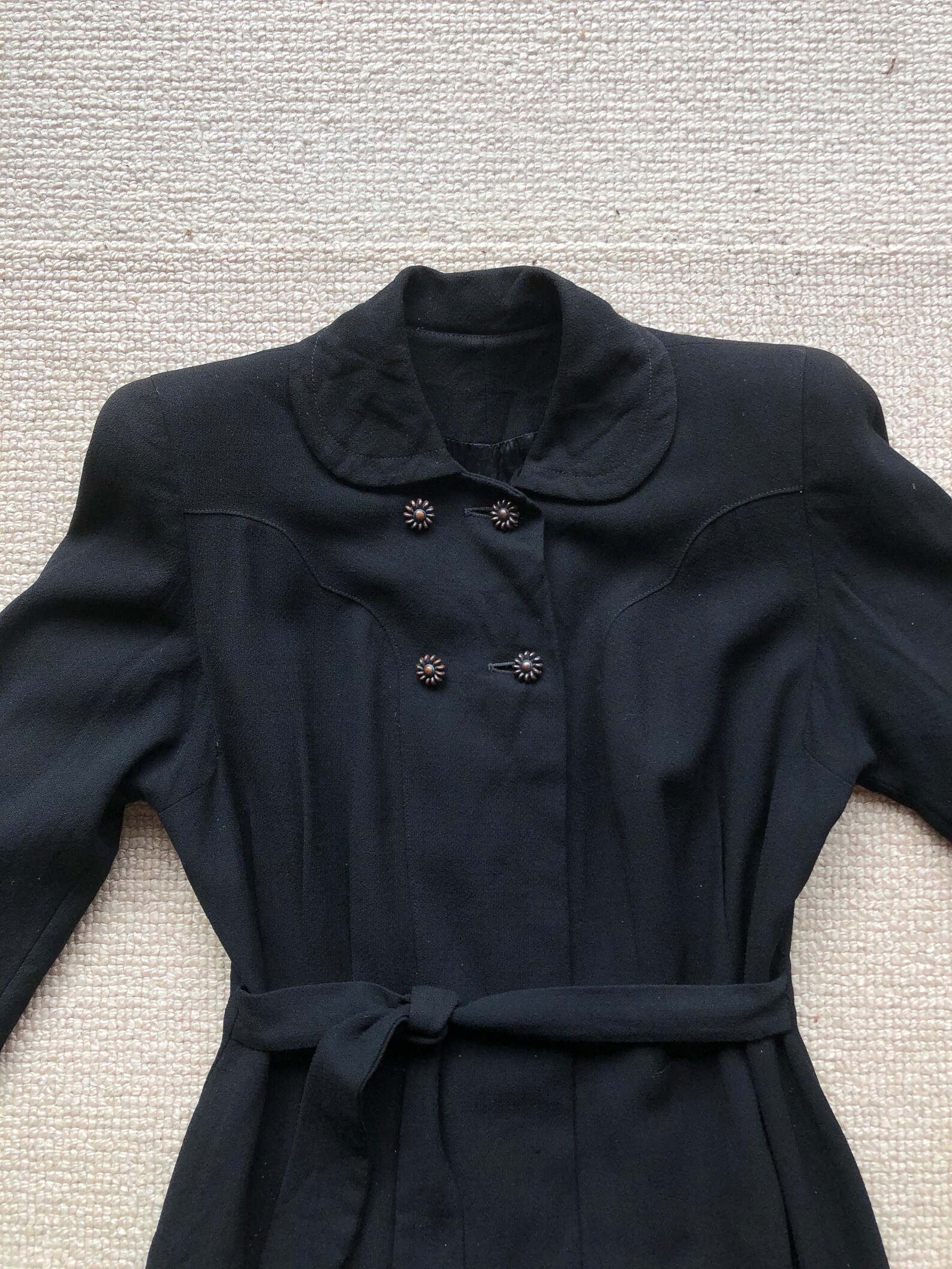 Vintage 1940s Black Wool Coat Jacket HUGE Shoulder Pads Art - Etsy