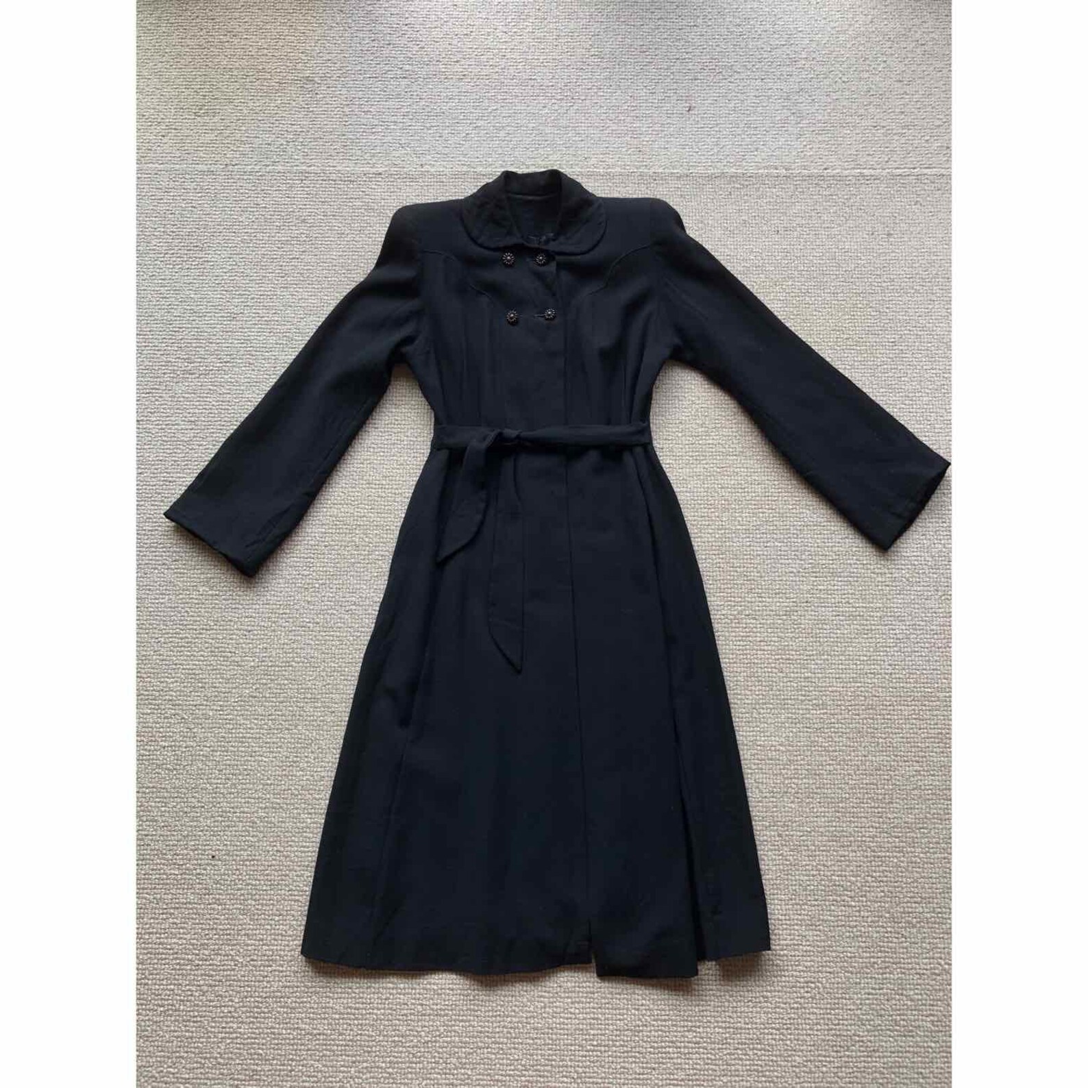 Vintage 1940s Black Wool Coat Jacket HUGE Shoulder Pads Art - Etsy