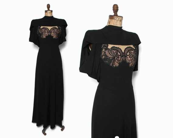 1940s Peggy Hunt rayon and lace gown dress SMALL -