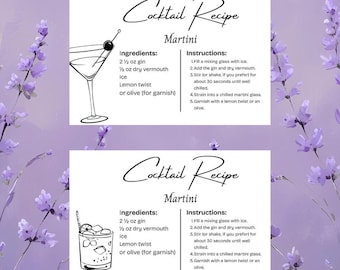 Modern Cocktail Recipe Card Template: Editable Canva Bar Menu (Instant Download)