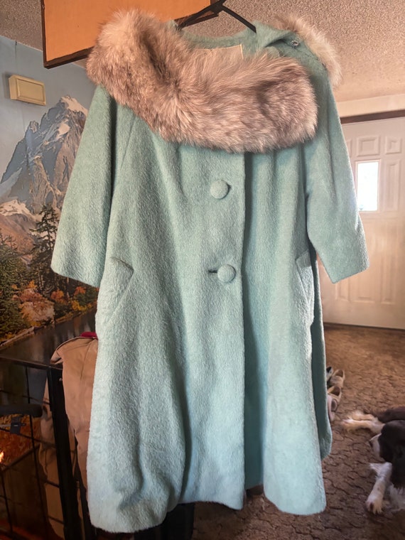 1960s teal Lilli Ann fox fur coat