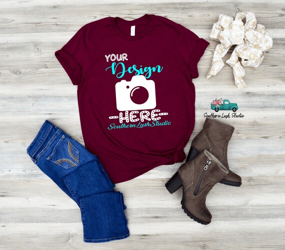 Bella Canvas 3001 Maroon T-Shirt Mockups