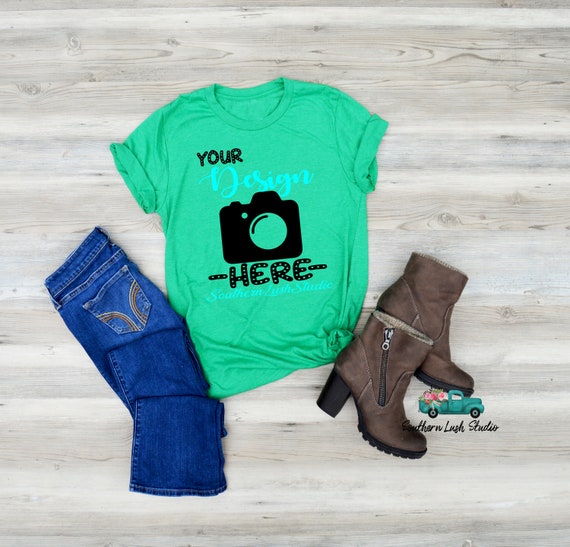 Bella Canvas 3001 Green T-Shirt Mockup Green Shirt
