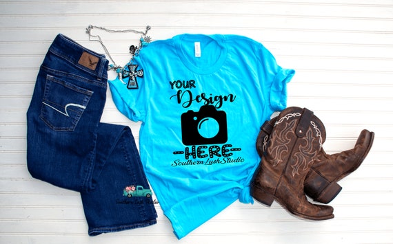 Turquoise Bella Canvas 3001 T-Shirt Mockup Country Shirt