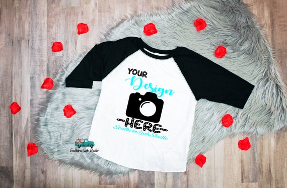 Raglen Valentines Mockup Flat Lay Baseball Tee Mockup